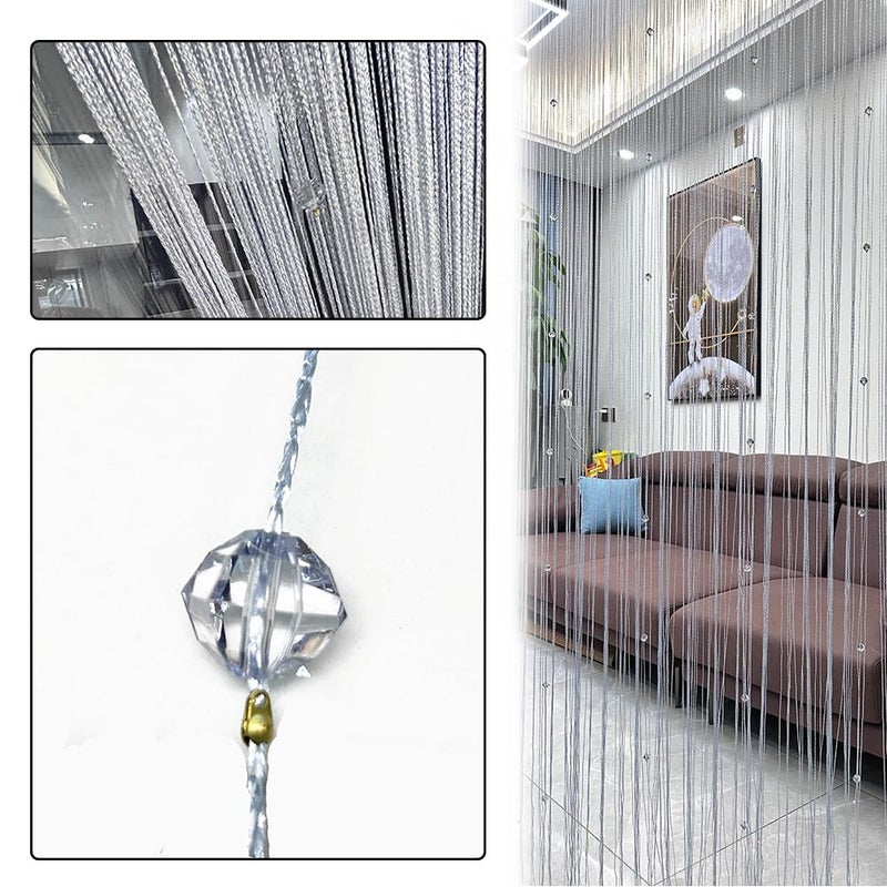 Eve Split Decorative Door String Curtain Wall Panel Fringe Window Room Divider Blind for Wedding Coffee House Restaurant Parts Crystal Tassel Screen Home Decoration (silver002) - Image 1